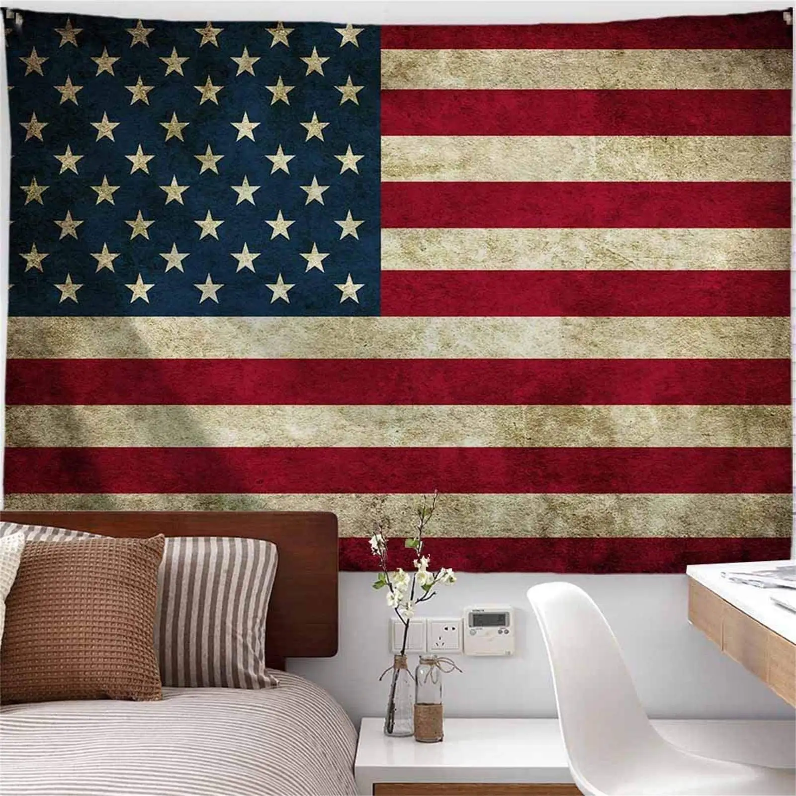 

American Flag Tapestry Wall Hanging Vintage Retro Stars and Stripes USA Flag Tapestry for Dorm Bedroom Living Room College Decor