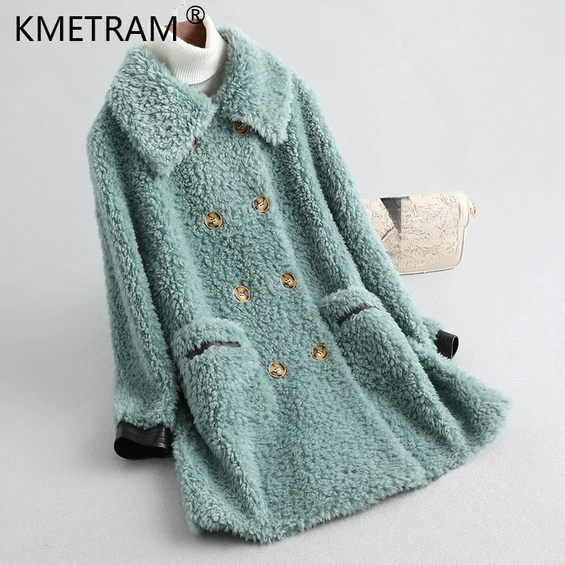 

New Granular Sheep Shearing Coat for Women Elegant Winter Autumn Mid-length Composite Fur Coats Fashion 100% Wool Jacket Casacos