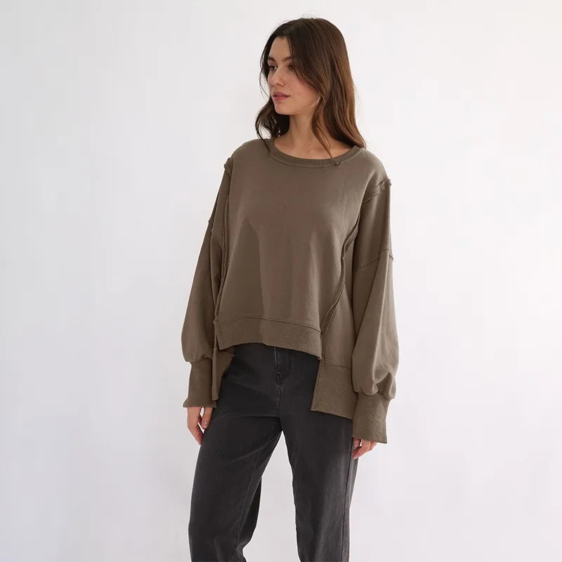 2023 Women Sweatshirts Long Sleeve Patchwork Open Side Streetwear Harajuku Pullovers Autumn Clothes For Women