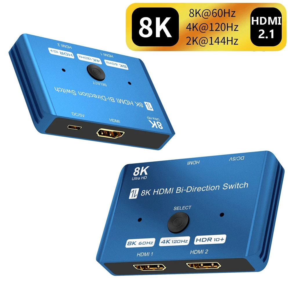 Switch 8K 2X1 Switch Hdmi 2.1 Bidirezionale Bidirezionale Hdr10 Switcher Hdmi 4K @ 120Hz 2X1 1X2 Splitter Per Ps5 Ps4 Ps3 Xbox Pc To Tv