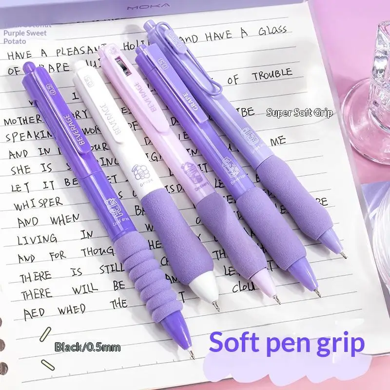 5개/세트 소프트 클라우드 그립이 있는 접이식 젤 펜 0.5mm 검정 잉크 학교 사무실 저널링 문구용