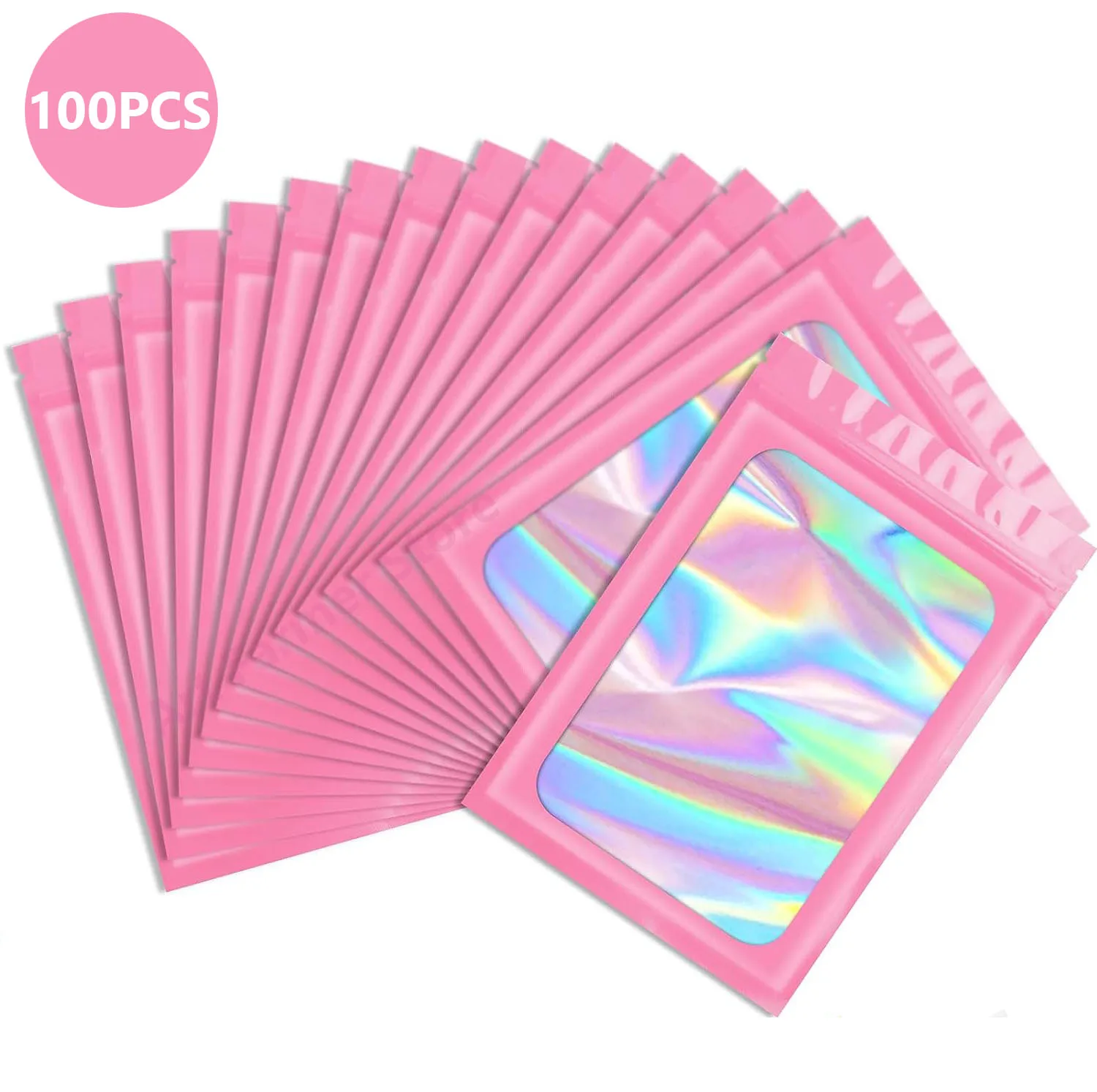 

100pcs Zip Lock Bags Holographic Laser Color Clear Plastic Pouch for DIY Jewelry Retail Storage Pouch Display Packaging Opp Bag