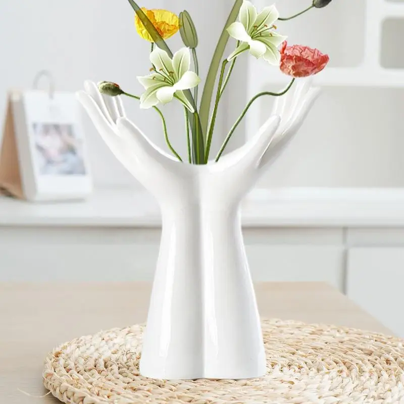 Vaso Da Fiori Originale A Forma Di Mano – Ceramica Bianca, Design Scultura Moderna, Decorazione Artistica Per Casa, Ufficio O Scrivania, Regalo Unico