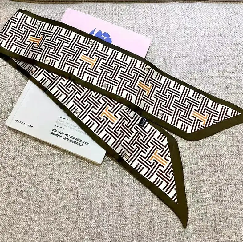 Luxus Geometrie Dünne Seide Schals Frauen Foulard Halstuch Dame Tasche Bänder Büro Weiche Satin Krawatte Weibliche Haarband Geschenk – Detail 3