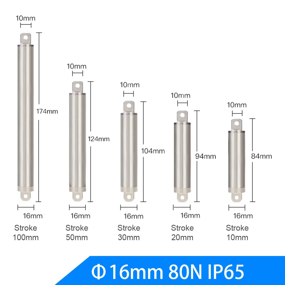 Atuador Linear Impermeável para Aeronaves Modelo de Barco Pequeno 12 Volts Ip65 Carga Máxima 8kg Limite de Proteção Atual Faça Você Mesmo 16 mm