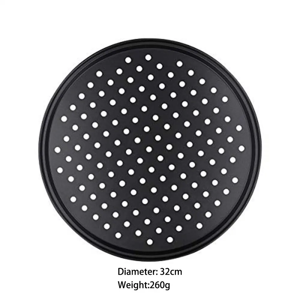 Non-Stick Carbon Steel Perforated Pizza Pan with Baking Tray Holder