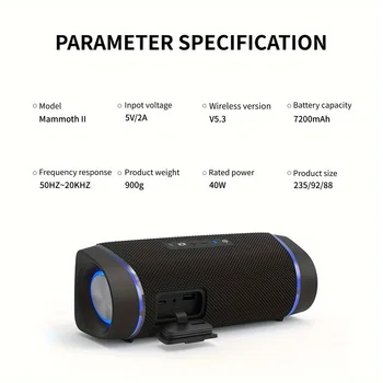 Portable Bluetooth Speaker, IP67 Waterproof Wireless Speaker with 40W Stereo Sound, Mini Speaker with Wireless Stereo Pairing 5