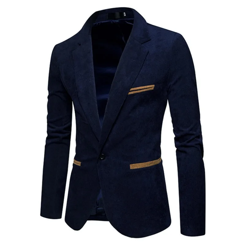 Men's Casual Suit Jacket Fashion Solid Color Corduroy Button Pocket Lapel Jacket Business Party Leisure Suit mens blazer