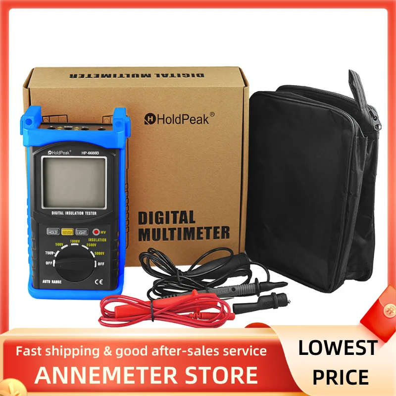 Megohmmeter 200 Gig Ohm Digital Insulation Resistance Tester 500V/1kV/2.5kV/5kV Auto Range Voltage Resistance Tester