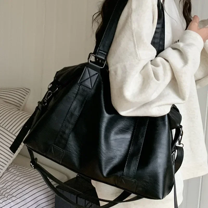 Big Black Shoulder Bags for Women Large Hobo Shopper Bag Solid Color Quality Soft Leather Crossbody Handbag Lady Travel Tote Bag