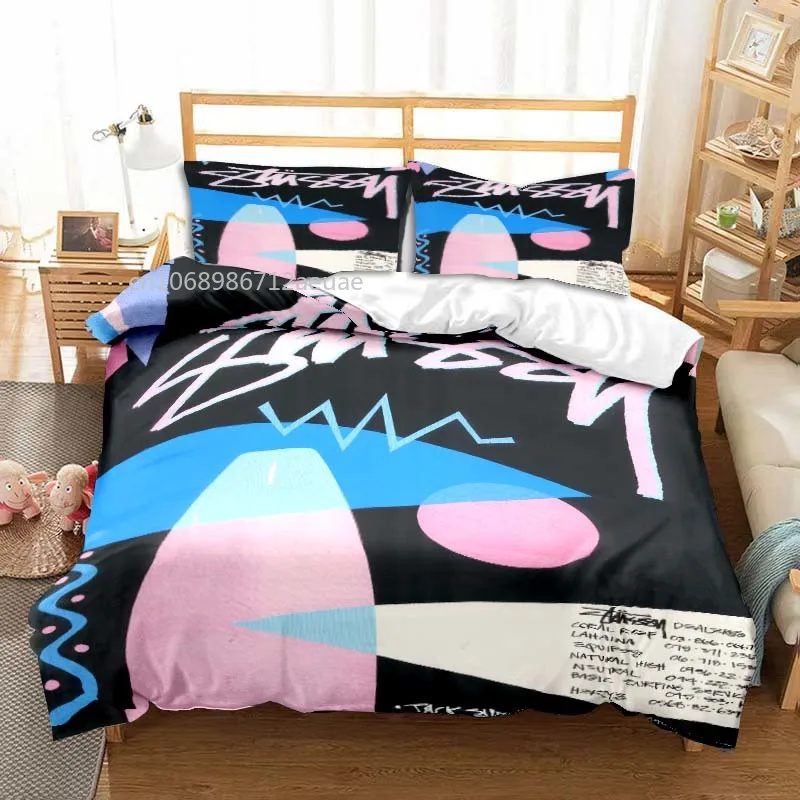 Stampa Modello S-Stussy Set Biancheria Da Letto Matrimoniale Per Tutte Le Stagioni Set Piumino 3 Pezzi Copripiumino Matrimoniale King Copripiumino