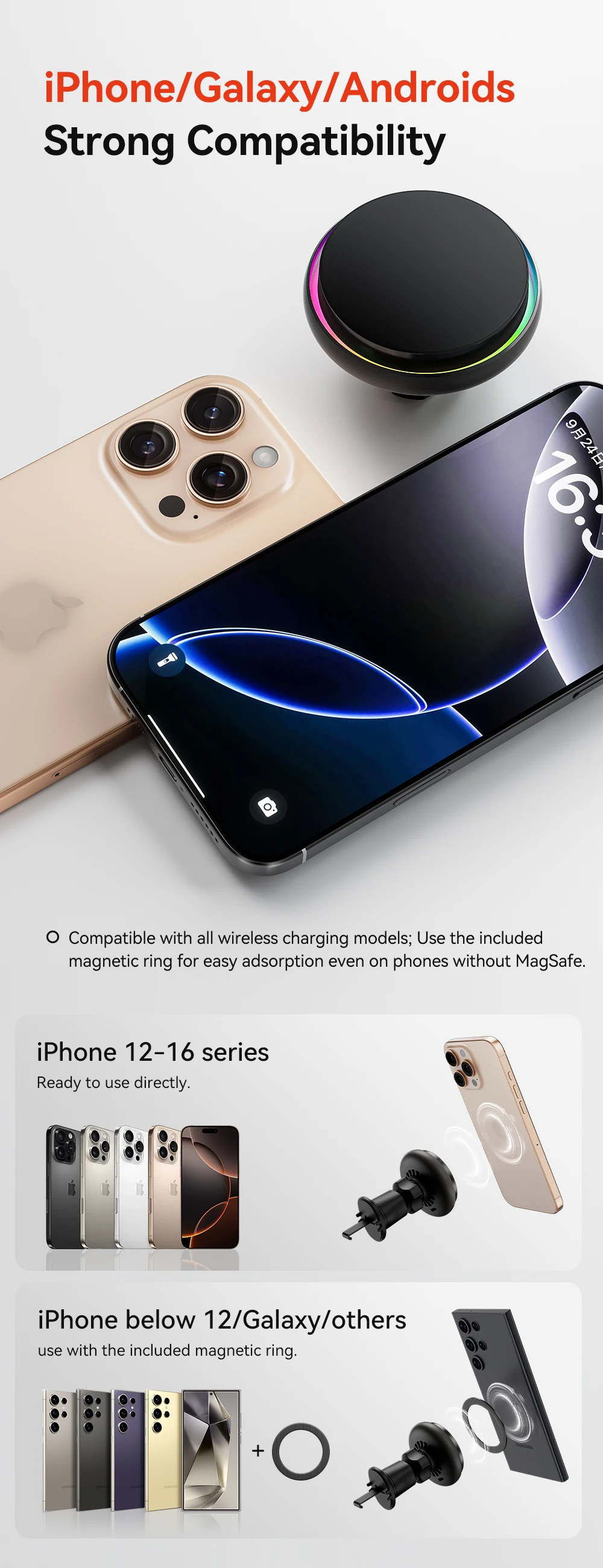 Magnetic Wireless Charger Car Phone Holder 15W Fast Charging Wireless Car Charge