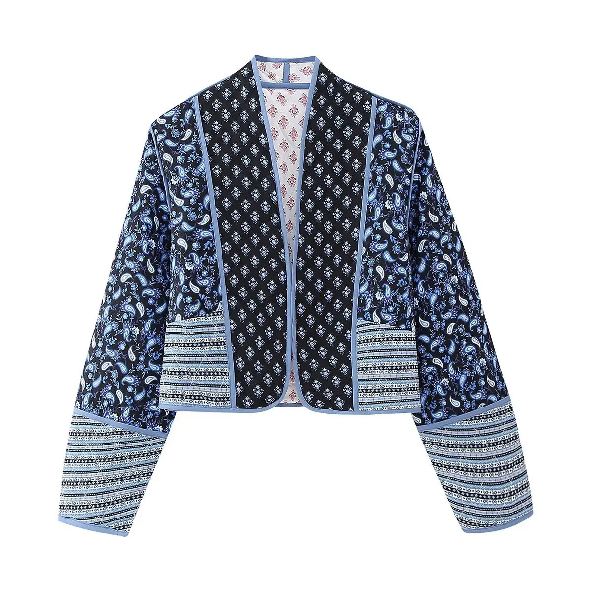 New printed reversible quilted coat cardigan match color little cotton-padded jacket woman