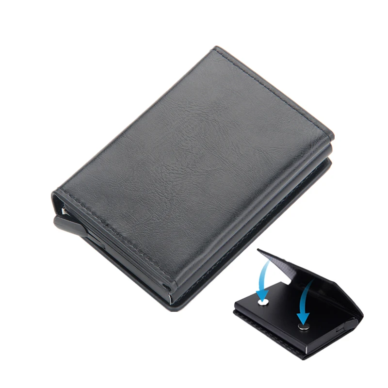 Men Business Card Holder RFID Wallet Black/Coffee Minimalist
