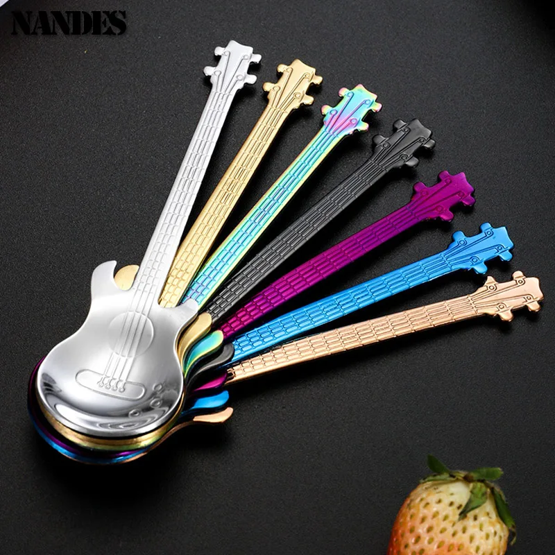 Stainless Steel Guitar Teaspoon Coffee Spoon Coffee Tea Use Tableware Kitchen Spoon