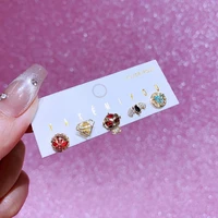 MIGGA 5pcs Mix and Match Hero Stud Earrings Set Gold Color Plated Cubic Zircon Stone Jewelry 2
