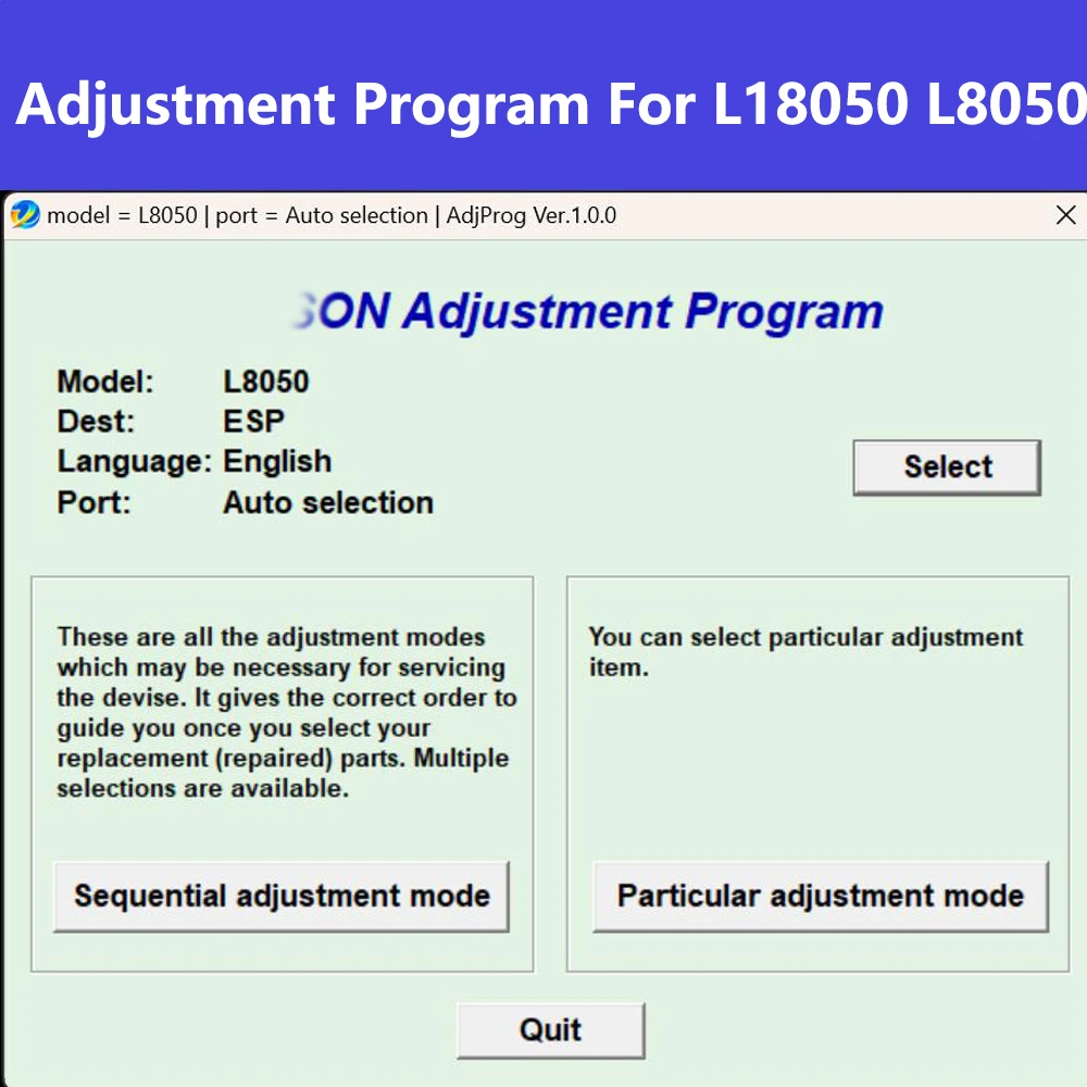 

Пленка L18050 L8050 DTF, программа регулировки для Epson L8050 L18050 AdjProg V1.0.0