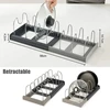 Kitchen Storage Solution Expandable Stainless Steel Rack for Pan Pot Lid Cutting Board Dish Drying and Cookware Organizer 4