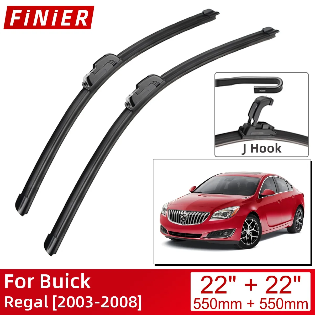 

Щетки стеклоочистителя для Buick Regal 2003-2008 22 дюйма + 22 дюйма, автомобильные аксессуары, щетки стеклоочистителя, стеклоочистители U Type J, крючки 2008 2007 2006