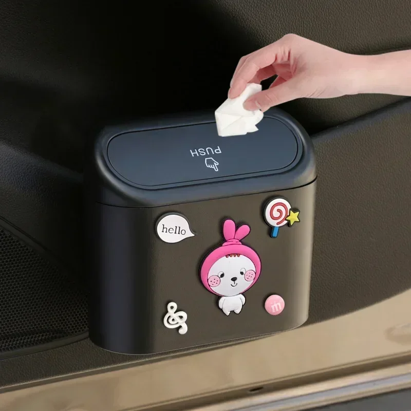 Hanging Car Trash Can Vehicle Garbage Dust Case Storage Box ABS Square Pressing Trash Bin Auto Interior Car Accessories