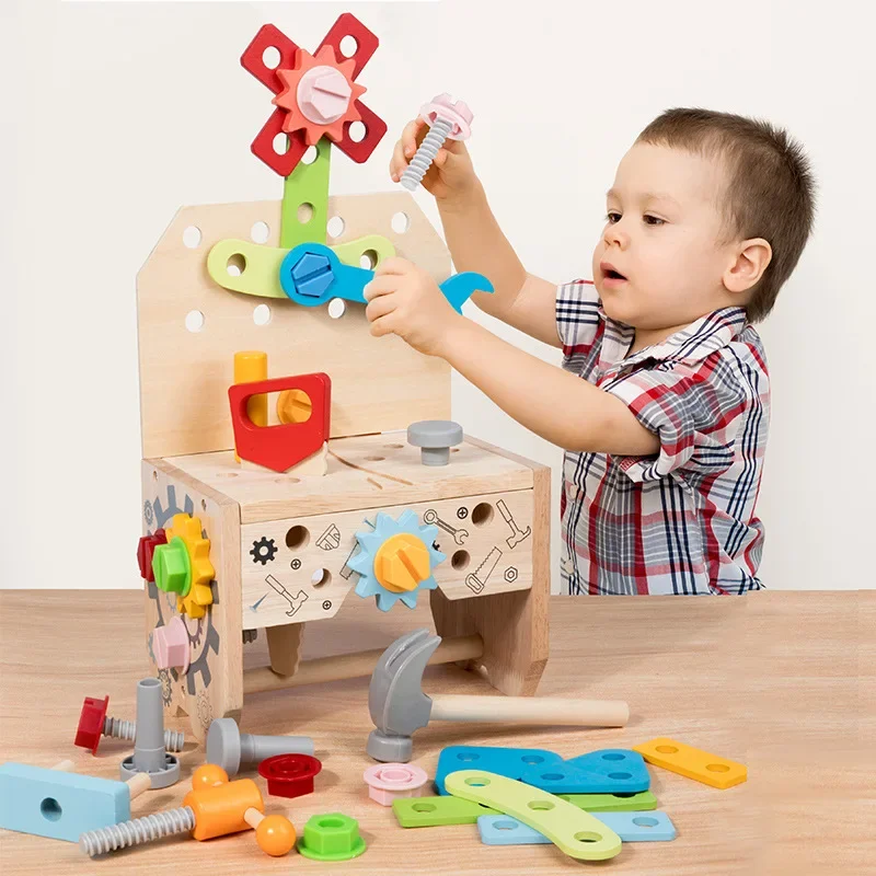 Multiple Play Modes Fun Assembly 3-in-1 Tool Table Engineer Role-playing Nut Removal Screw Wooden Kids Tools Boys Toys Gifts