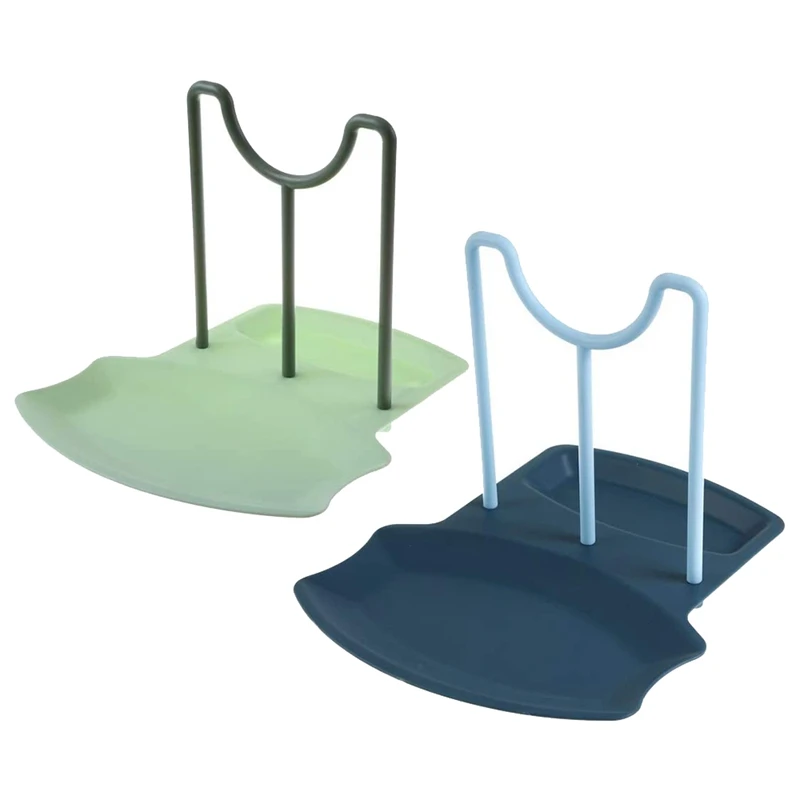 

2 Pack Multifunction Kitchen Spatula Rack,Spoon Rest,Pot Cover Holder For Kitchen Stove Top(Blue & Green)