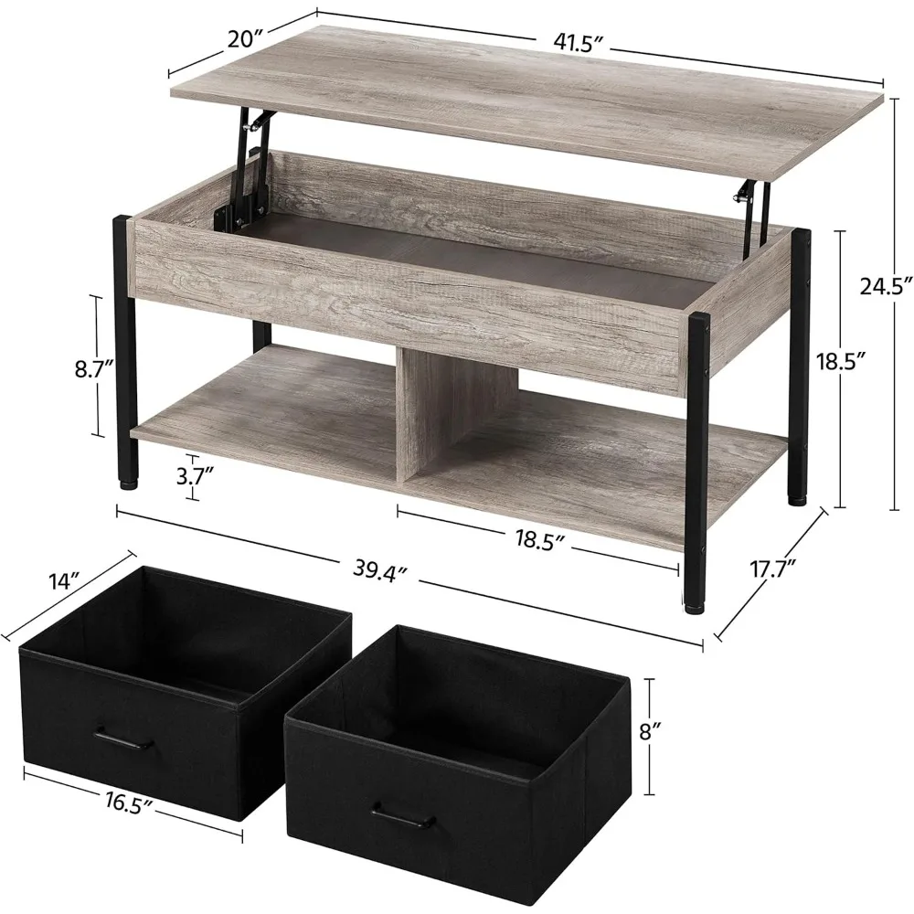 4-Piece Living Room Furniture Sets 2Pcs 3 Tier Sofa Side End Table 41.5 Inch Lift Top Coffee Table 60 Inch TV Stand Gray