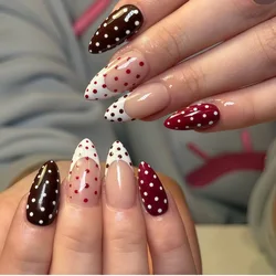 Elegant Multi - Color Polka Dot Almond Ballet Tip Press - On Nails (4092)