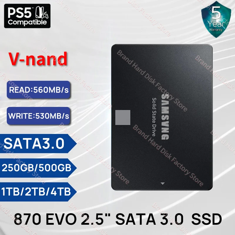 

Portable SSD 870 EVO 1TB 2TB 4TB Hard Disk Drive 1050MB/s SATA3 2.5 Inch for Laptop Desktop Notebook Mini PC Computer PS5