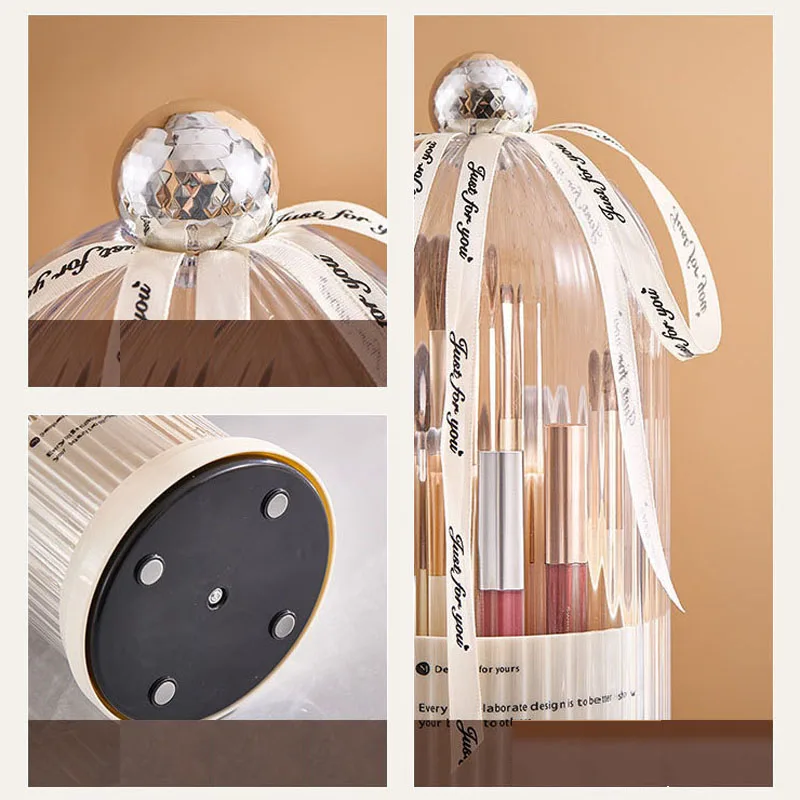 360° Rotating Make Up Organizer With Lid Luxury Cosmetic Brushes Holder Lipstick Eyebrow Pencil Holder Eye Shadow Storage Box
