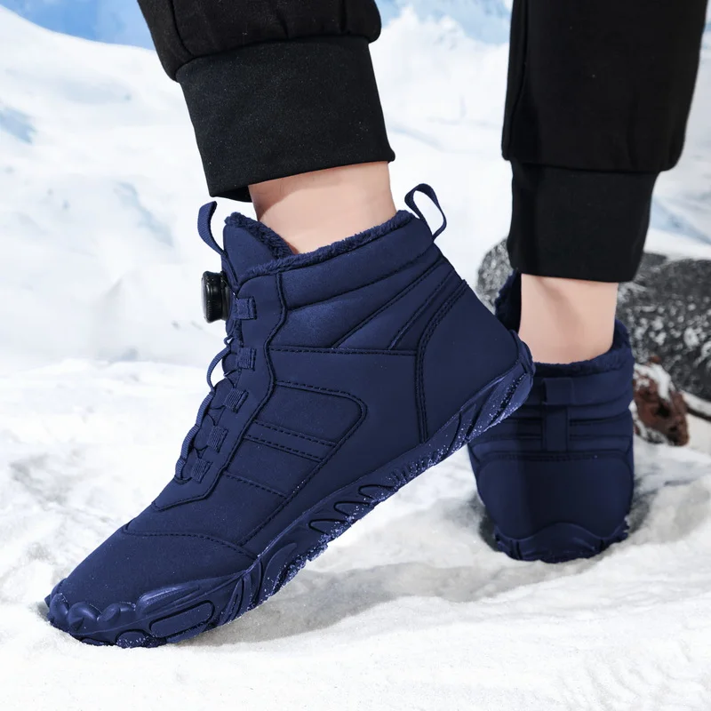 Men's Solid Color Comfortable Snow Boots, Rotary Buckle Closure, Warm Plush Comfortable Non-Slip Short Boots, Comfortable Outdoor Hiking Shoes, Warm Mountaineering Shoes, Suitable for Winter