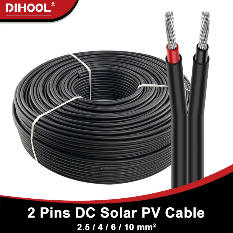 Pvc Preto Isolado Cabos de Conexão Elétricos Cabo Solar do Picovolt Inversor do Painel Fotovoltaico Fio de Extensão 25 10 mm ²