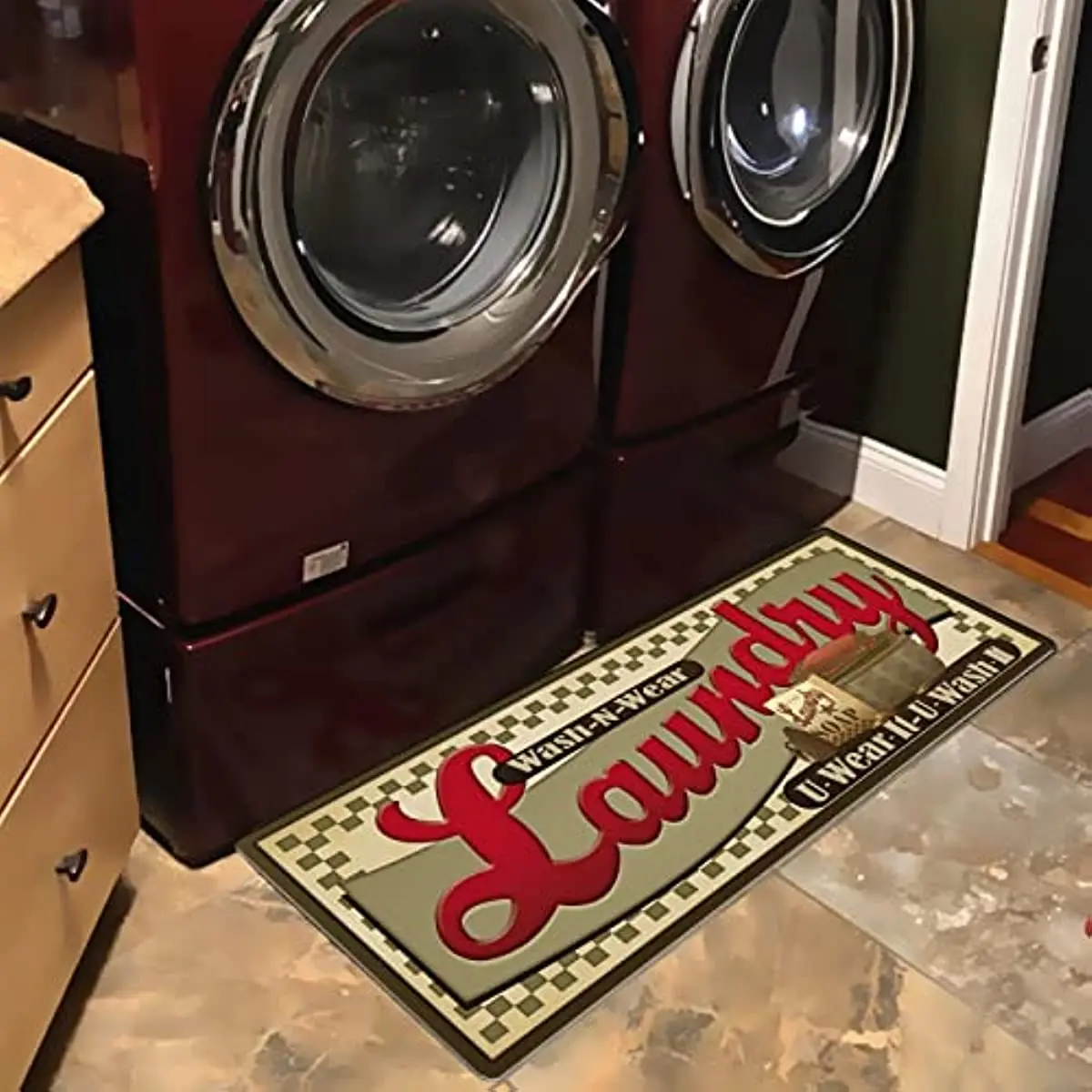 Non-slip Floor Mat, Machine Washable Text Design Laundry Room Rug