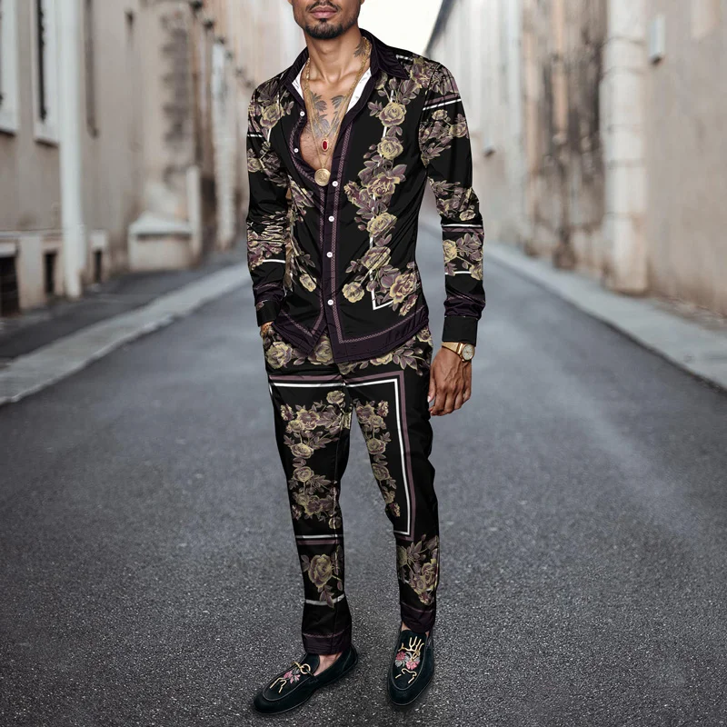 2025 Spring Summer Men Shirt Set Brand Print Fashion Printing Two Piece Set Mens Light Luxury Lightweight Party Long Sleeves_voghion.com