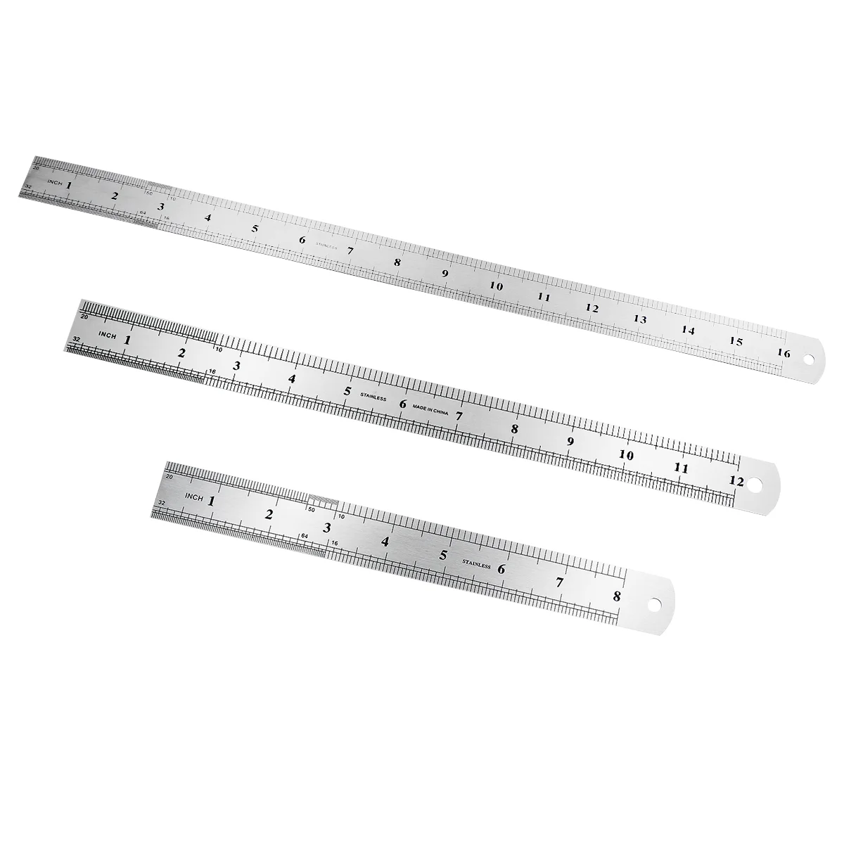 Stainless Steel Ruler, Straight Ruler Metal Measuring Tool with Inch/ Metric 20cm/ 30cm/ 40CM for Engineering Drawing Technical