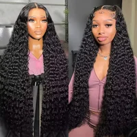 Perruque Lace Front Wig Deep Wave brésilienne naturelle, cheveux humains, 13x4, 13x6, pre-plucked, transparente HD 1