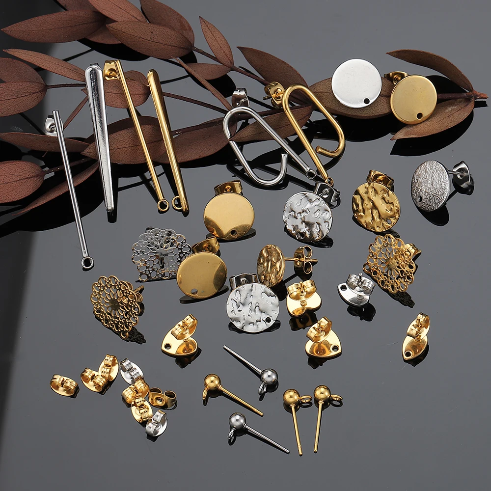 Gold Color Stainless Steel Blank Earring Studs Base Pins With Earring Plug Ear Back For DIY Jewelry Making Findings 10pcs/lot