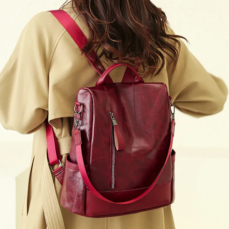 Elegant Vintage Women's Backpack Fashiona Leather Travel Backpack Large Capacity Student School Bags Feminina Shoulder Bag
