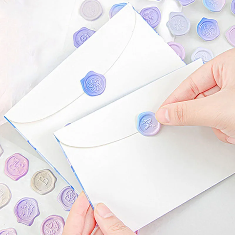 18pcs Vintage Wax Seal Stamp Stickers DIY Scrapbooking Journal Decorations Gradient Envelope Sealing Tags Self Adhesive Sticker