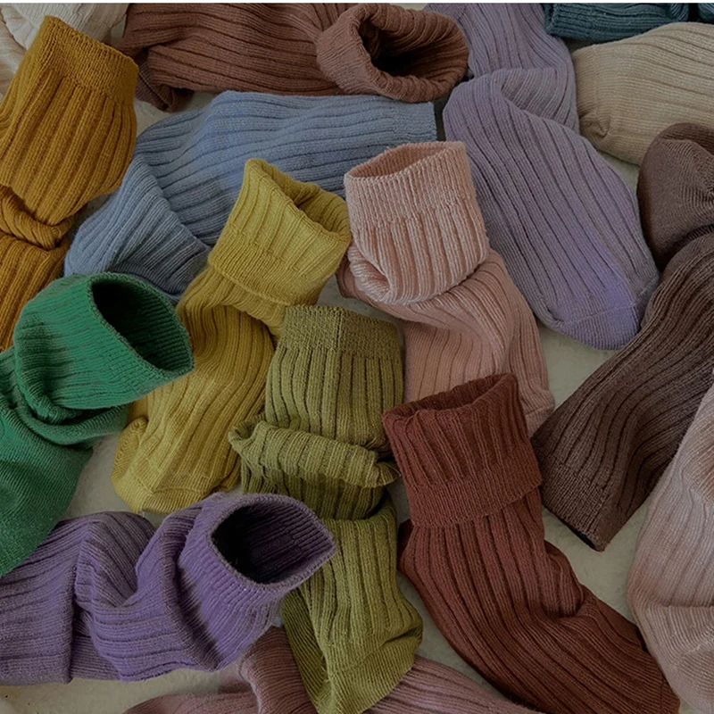 Korean Style Candy Color Children Socks For Kids Winter Warm Cotton Solid Baby Sock Cute Jacquard Weave Boy Girl Sock New 1-12Y cotton socks children socks