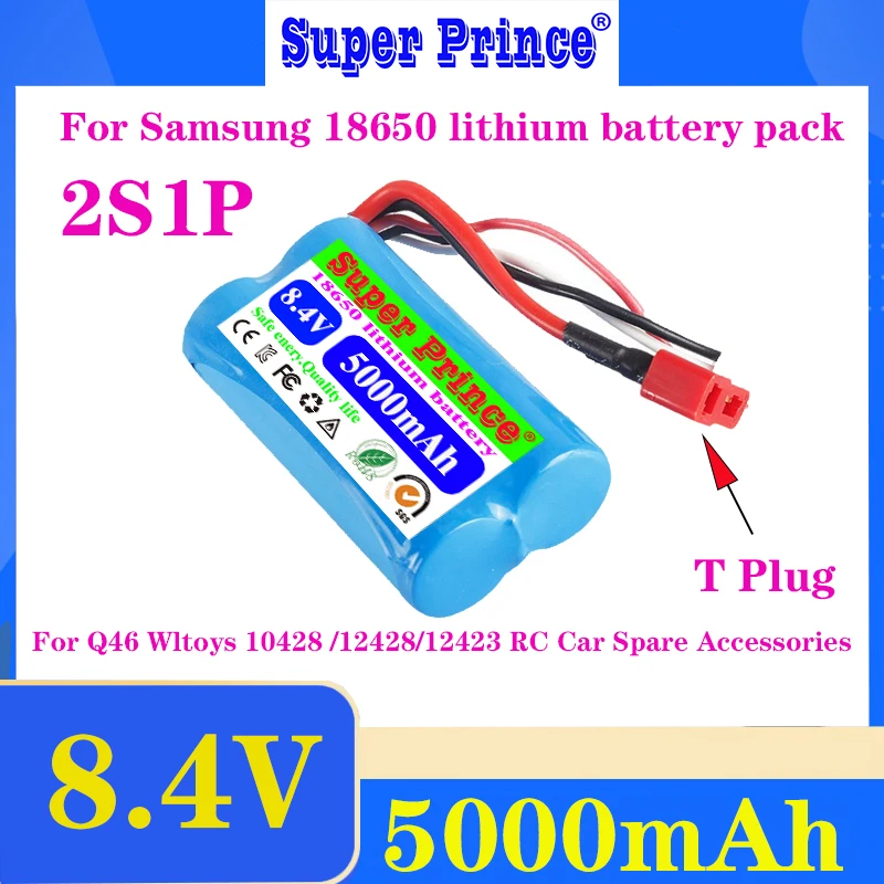 

2S1P 8.4V 5000mAh For Wltoys 12423 12428 12401 12402 12402A Crawler Car For Samsung lithium Battery Pack+T Plug