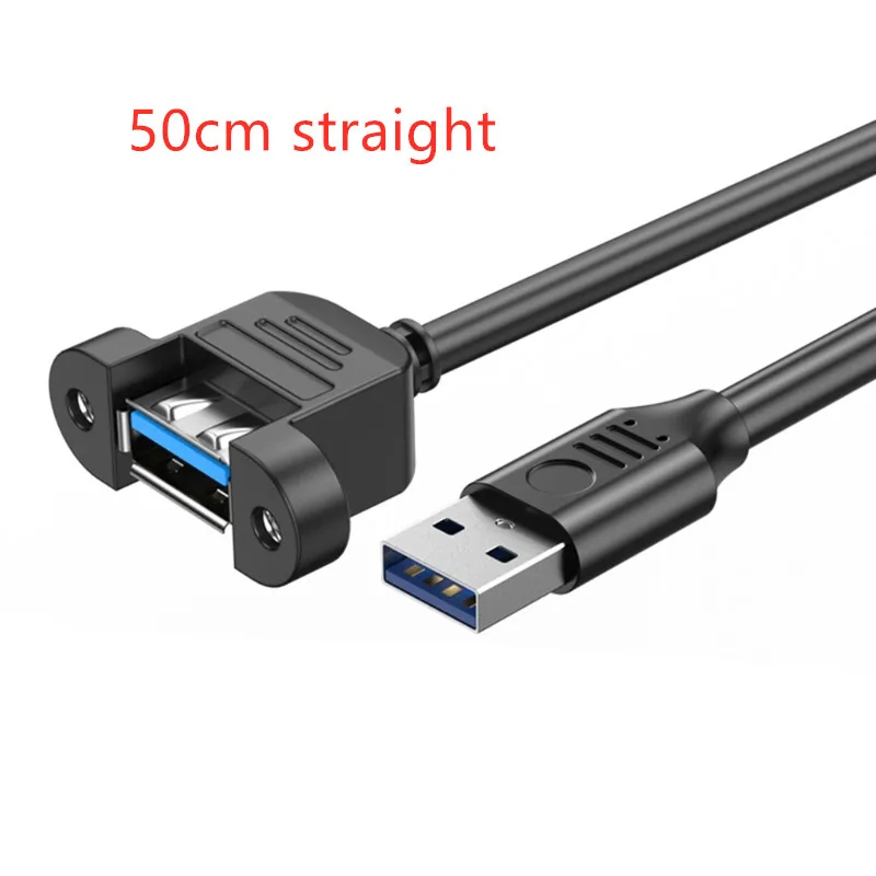 USB 3.0 Right-Angle Extension Cable with Panel Mount and Secure Lock Connector