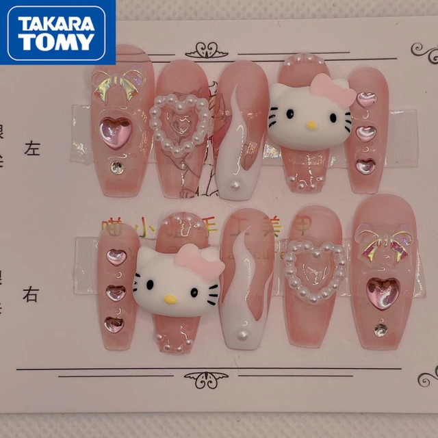 TAKARA TOMY Cute Cartoon Hello Kitty Fake Nail Manicure Patch Manicure Handmade Light Therapy Removable Patch 1