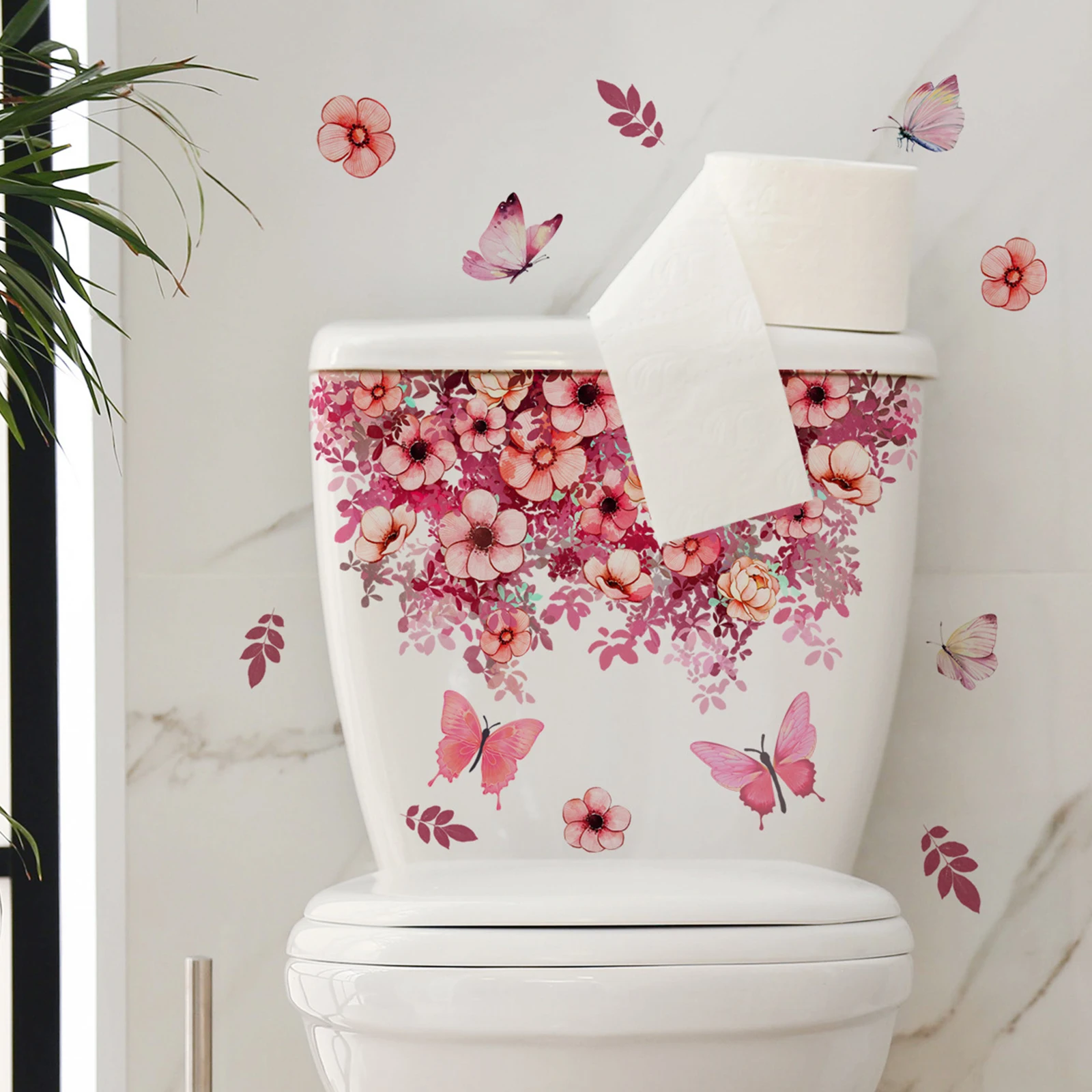 Various Green Plants Flowers Wall Sticker Bathroom Toilet Decor Decals Living Room Cabinet Home Decoration Self Adhesive Mural vinyl stickers toilet stickers toilet wall stickers
