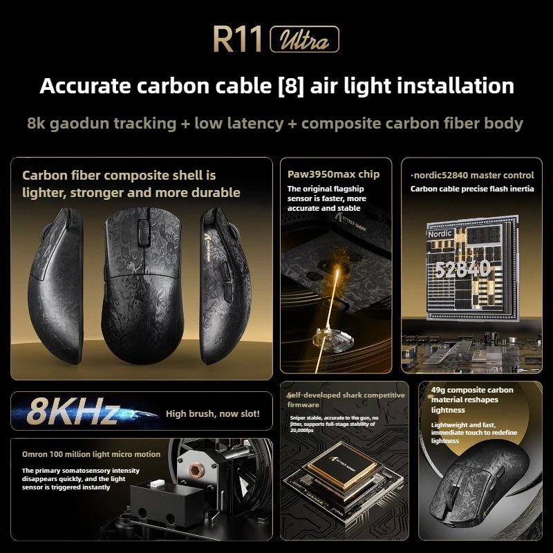 Attack Shark R11 ウルトラカーボンファイバー 8K ワイヤレスマウス