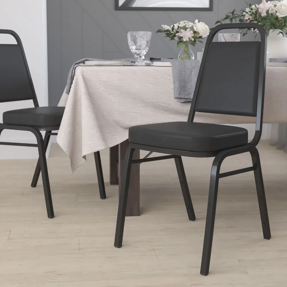 

Series Trapezoidal Back Stacking Banquet Chair in Black Vinyl - Black Frame