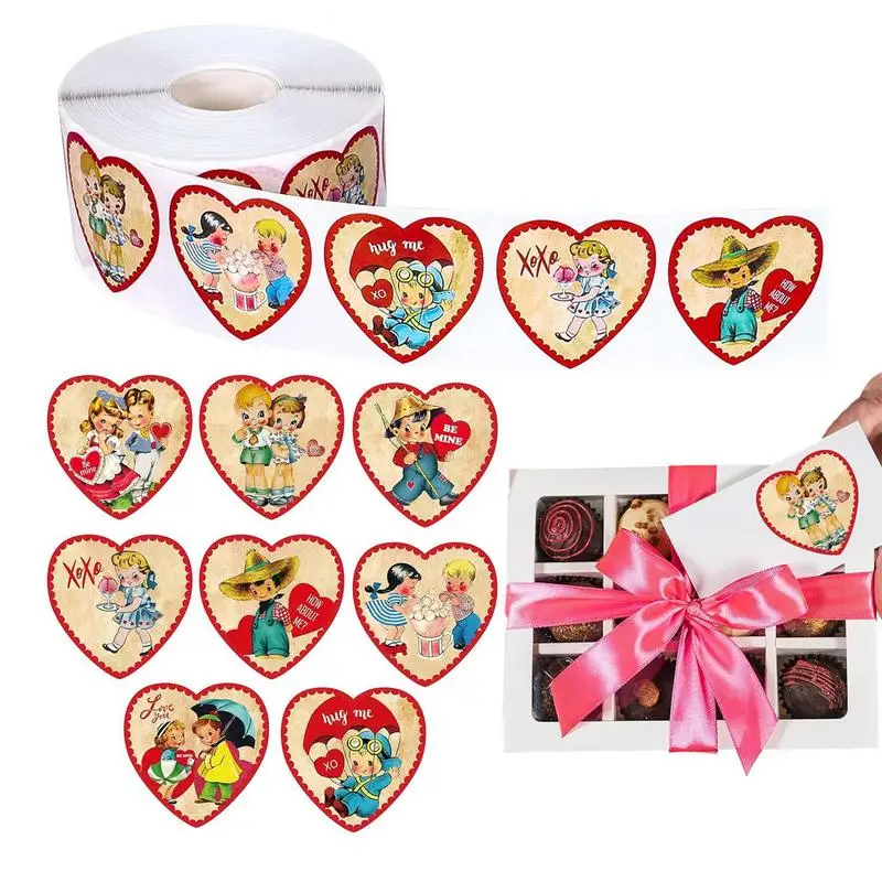 

Valentines Day Stickers Love Heart Shaped Paper Labels Sealing Stickers Decorative Valentine's Day Gift 500pcs 8 Patterns Heart