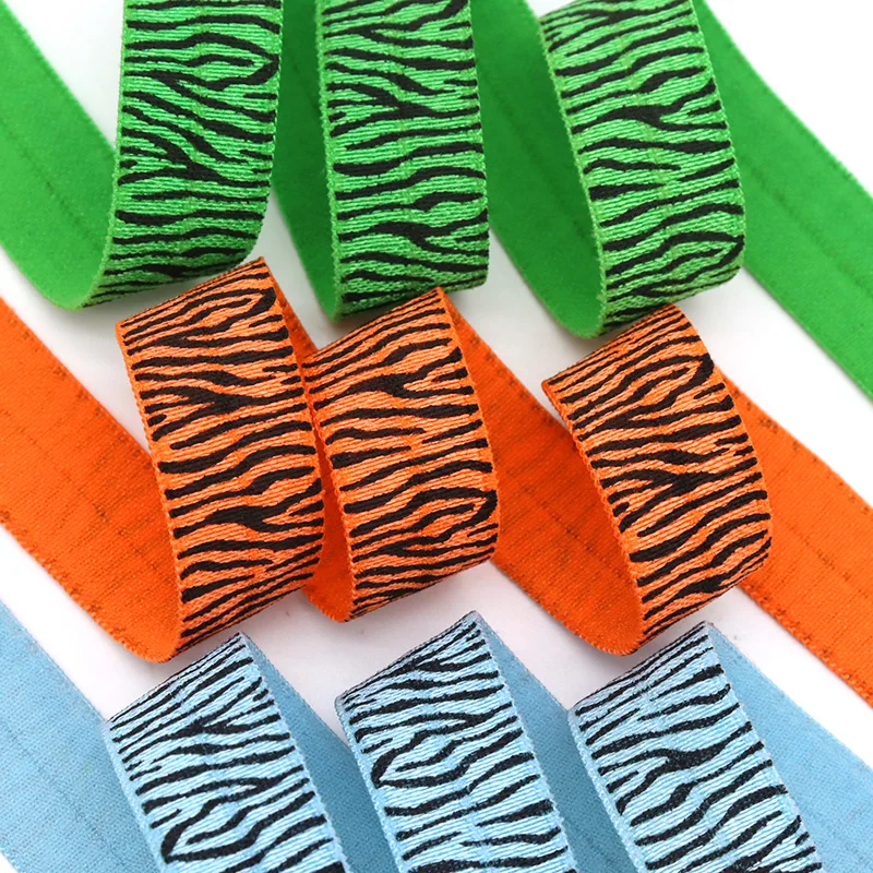 5/8" 15mm Black Zebra Stripe Animal Print FOE Band Spandex Fold Over Elastic Ribbon For Bracelet Hair Tie DIY Sewing Trim