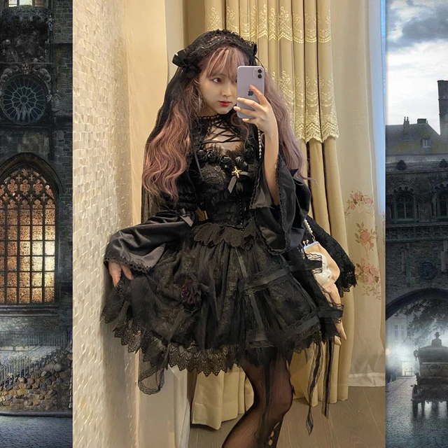 ik heb het gevonden labyrint Kiezen Gothic Lolita Jurken Sexy Kant Mouwloze Zwarte Rose Bloem Jumper Rok _ -  AliExpress Mobile