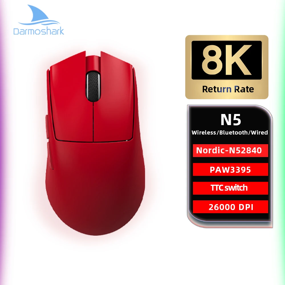 Newest Darmoshark N5 4K 8K Bluetooth Wireless E-Sports Gaming Mouse N52840 26K DPI PAM3395 Ergonomic Mice For Computer Laptop PC
